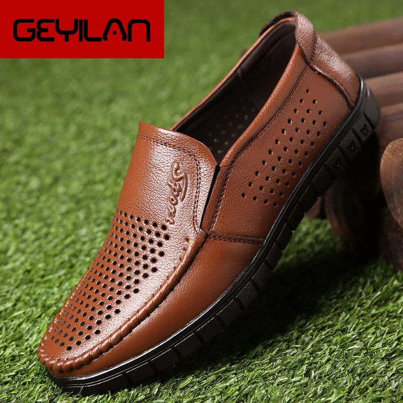 

Sandals Summer Men's Shoes New Hollow-out Leather Shoes Men's Soft Bottom Air-permeable Leisure Cowskin Business Leather Shoes