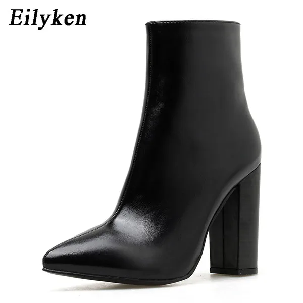 Black Eilyken/женские ботильоны из искусственной кожи обувь для вечеринок и ночных клубов на толстом каблуке с острым носком классические женские ботинки офисные туфли-лодочки размер 41, 42 - Цвет: Black