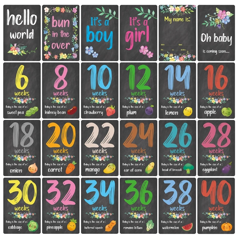 24 Sheets Milestone Photo Sharing Cards Floral Baby Age Cards Memorial Shower Gifts Newborn Photography Props baby gifts australia personalised