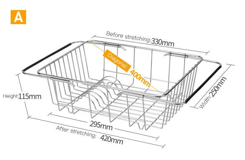 Нержавеющая сталь регулируемая стойка для посуды раковины фруктов и овощей