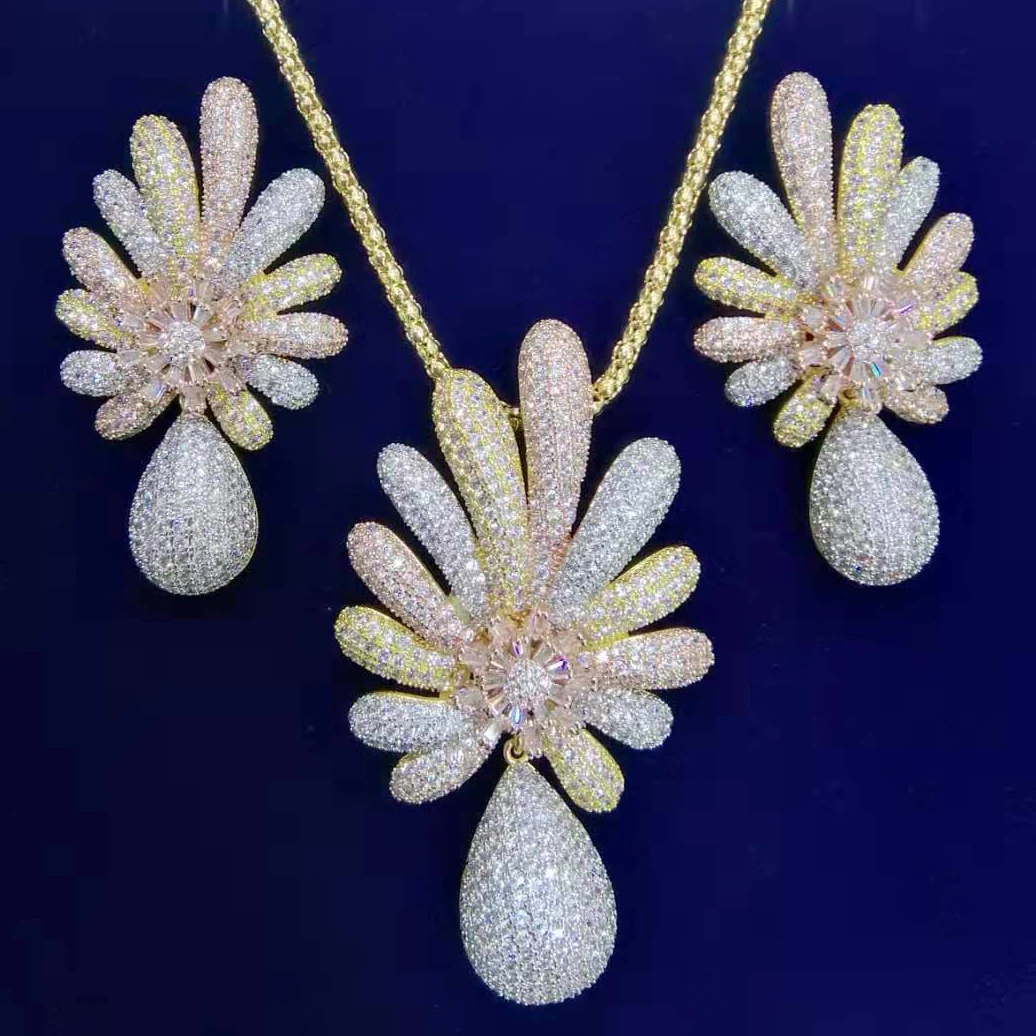 Godki роскошный 2 шт цветок ожерелье из листьев серьги набор Дубай Свадебные Ювелирные наборы помолвка brincos para as mulheres