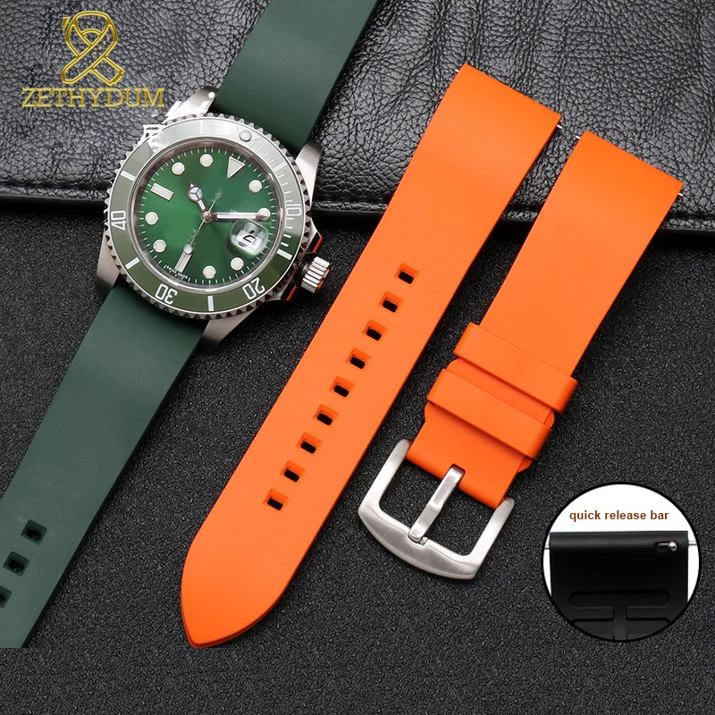 Фтороруббер ремешок для часов 20 22 24 мм браслет из силиконового каучука быстроразъемный ремешок для каждого бренда часы ремешок зеленого цвета