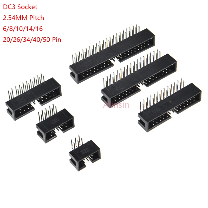 10 Uds. De cabecero de ángulo recto de 6/10/20/26/34/40 Pines, Enchufe macho de paso de 2,54 MM, Conector de doble fila de PCB, 10P/20P/40P DC3