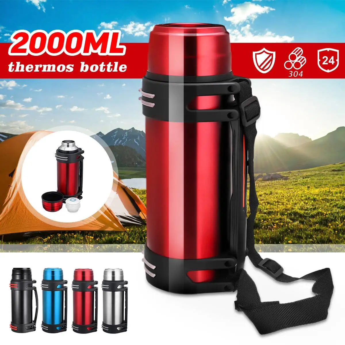YKPuii, 2000 мл, 3 цвета, термосы из нержавеющей стали, бутылка, чашка, для спорта, путешествий, кружка, изоляционный горшок, вакуумная колба для кофе, чая