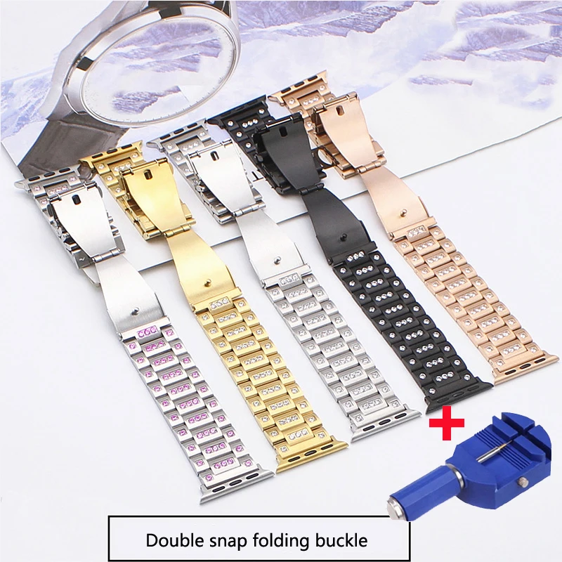 Модный ремешок для Apple watch band 42 мм 38 мм с бриллиантами 44 мм 40 мм correa Apple iWatch 4 3 2 роскошный браслет из нержавеющей стали