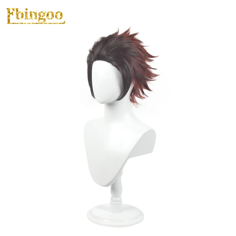 Ebingoo, парик для косплея демона, AniHut Kamado Tanjirou, Kimetsu no Yaiba, темно-красный синтетический парик для косплея