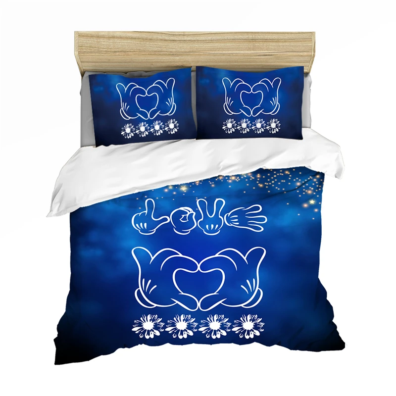 Комплект постельного белья с Микки Маусом, прекрасная пара, Комплект постельного белья для дома, детский пододеяльник, наволочки, одеяло, Комплект постельного белья s - Цвет: Синий