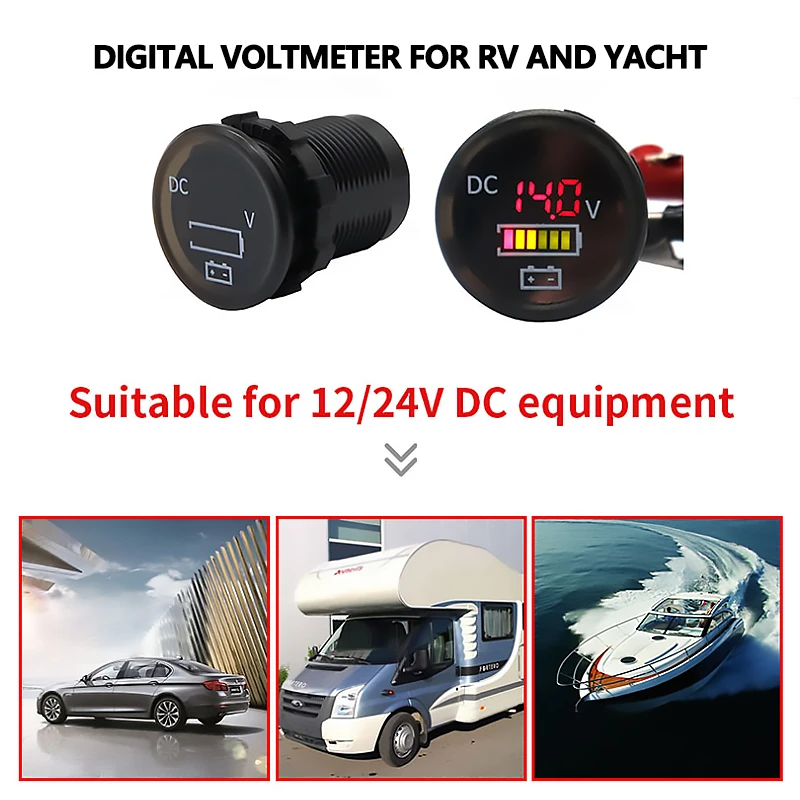 

12/24V automatic detection switch LED color Screen digital display voltmeter for motorhome, yacht and marine For RV Yacht