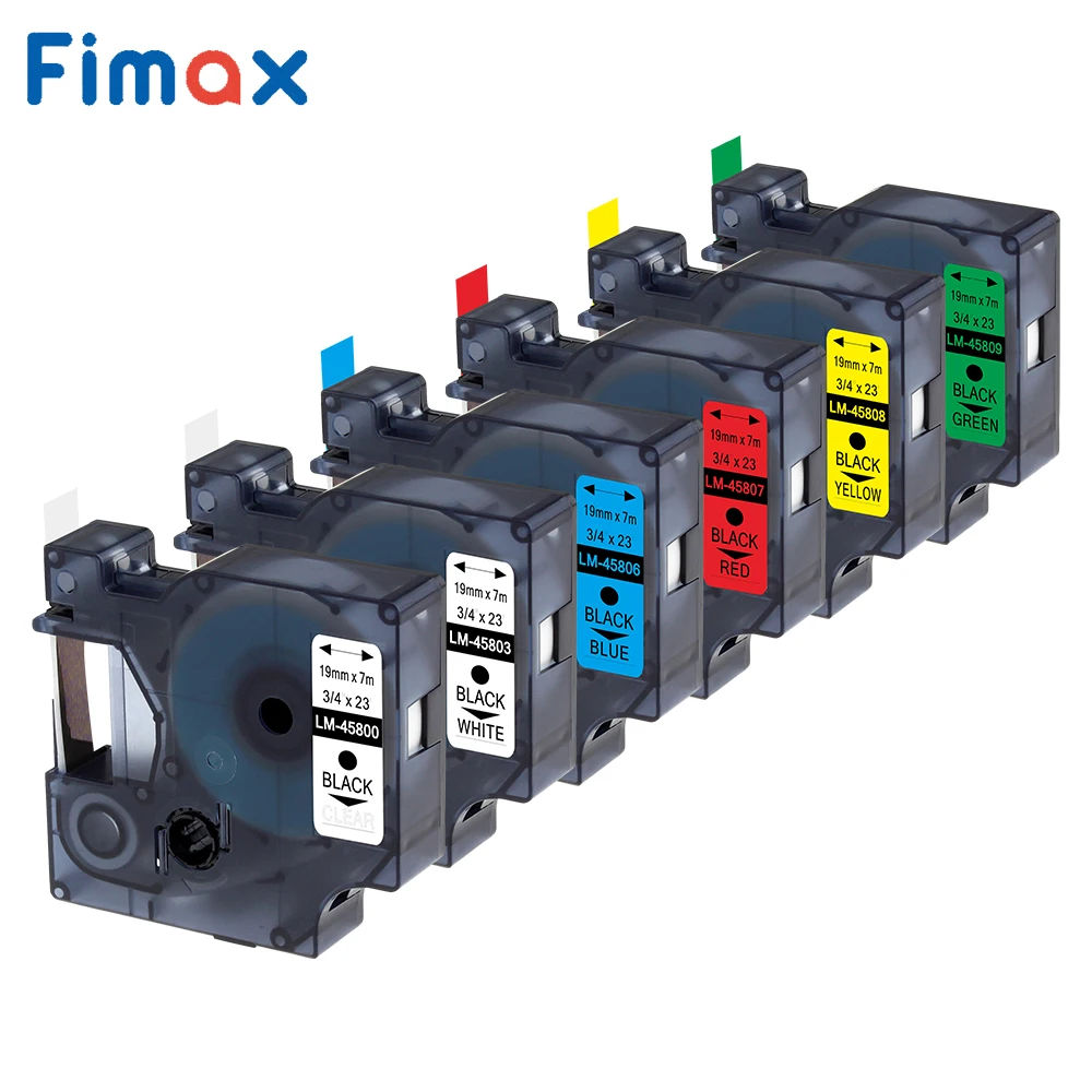 Fimax 6 шт C Dymo D1 этикетировщик Dymo 40913 40918 45013 45016 45803 43613 9 мм 12 мм для принтер для этикеток dymo лента DYMO D1 - Цвет: 19mm Mix Color