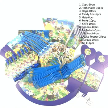 

113pcs/lot Animal Crossing Theme Party Disposable Tableware New Horizons Game Children Animal Forest Party Decoration Supplies