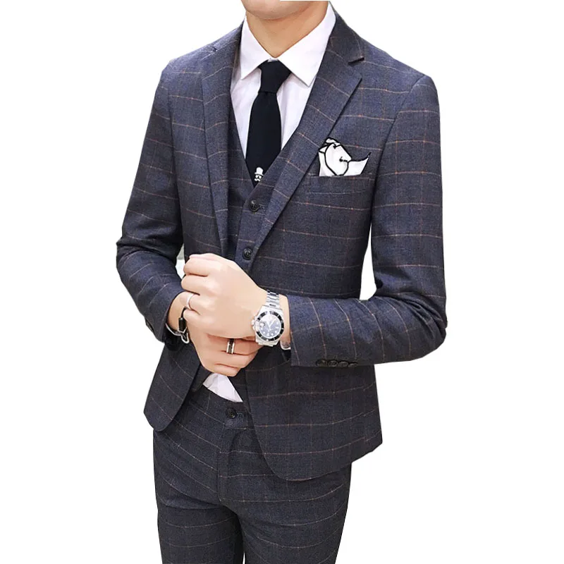 

Suit Vest Pants New Men's Weeding Autumn Spring 3 Piece sets / Male Gentleman Slim Suits Blazers Trousers Coats Plaid Waistcoat