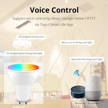 

GU10/GU5.3/E27 WiFi Smart Light Bulb Dimmable Wake-Up Lights 6500K+RGBW/6W WiFi Compatible With Amazon Alexa Google Home