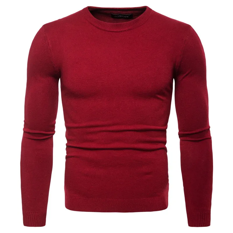 Red Sweater Повседневное Для мужчин шею тонкий свитер Мода Для мужчин одноцветное Цвет тонкий длинный рукав вязать дна рубашки для мужчин британский стиль весна - Цвет: Red Sweater