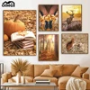 Deer Forest Squirrel Poster Pumpkin Book Woman Canvas Prints Autumn Landscaqpe Painting Nordic Wall Art Picture Livingroom Decor 1