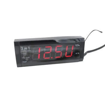 

3 In 1 With Adhesive Tape Digital Red Blue Light Portable Multifunction Voltmeter Thermometer Electronic Clock Easy Install Mini