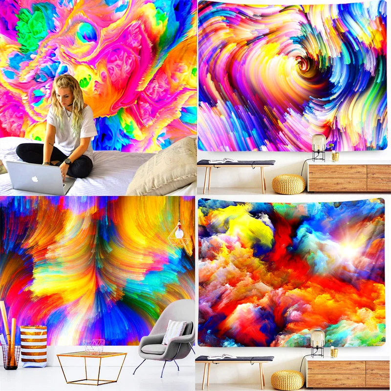 

trippy tapestry deco wall boheme abstract black ground digit artcolorful scandinavian home decor Yoga mat Wholesale free shippin