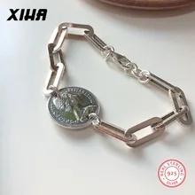 Геометрическая широкая цепочка Elizabeth античная монета браслет для женщин 925 пробы серебро Бохо ювелирные изделия персонализированный браслет с дисками