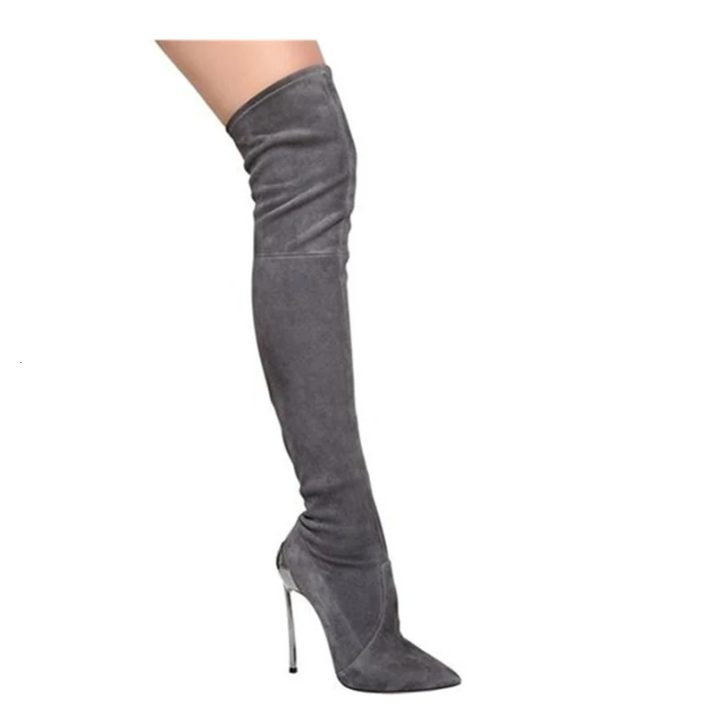 

Fashion Thigh High Boots Women's Sexy Over The Knee Boots Winter Woman High Heel Shoes Plus Size 33 43 Black Gray