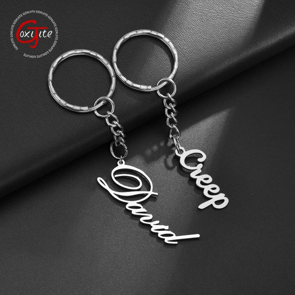 Goxijite Personalized Name Pendant Stainless Steel Nameplate Keychain