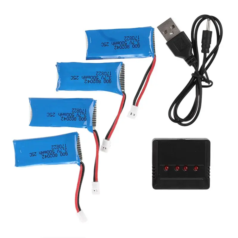 3,7 V 500mAh аккумулятор для квадрокоптера Hubsan X4 H107L H107C H107D RC (4 шт) с 4 в 1X4 зарядным устройством, синий