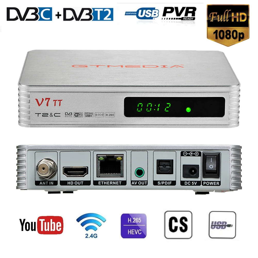 Цифровой наземный декодер GT MEDIA V7 TT DVB-T / T2 DVB-C кабель приемника H.265 HEVC 10 бит Full HD 1080p