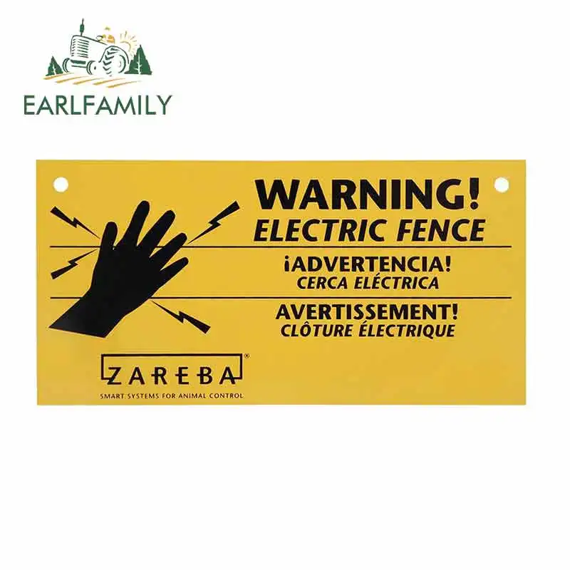 

EARLFAMILY 13cm x 6.6cm for Zareba Electric Fence Warning Sign Personality Car Stickers Scratch-proof Windshield Decals
