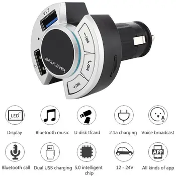 

Car Bluetooth 5.0 FM Transmitter Wireless Handsfree Audio Receiver Auto MP3 Player 2.1A Dual USB Fast Charger Car Accessories