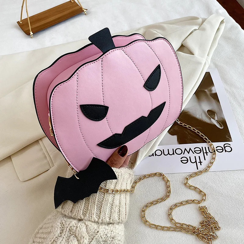 Newest Female Fanny Crossbody Handbag Halloween Devil Pumpkin Shaped Fashion Wild Fantastic Shoulder Bag with Chain Strap