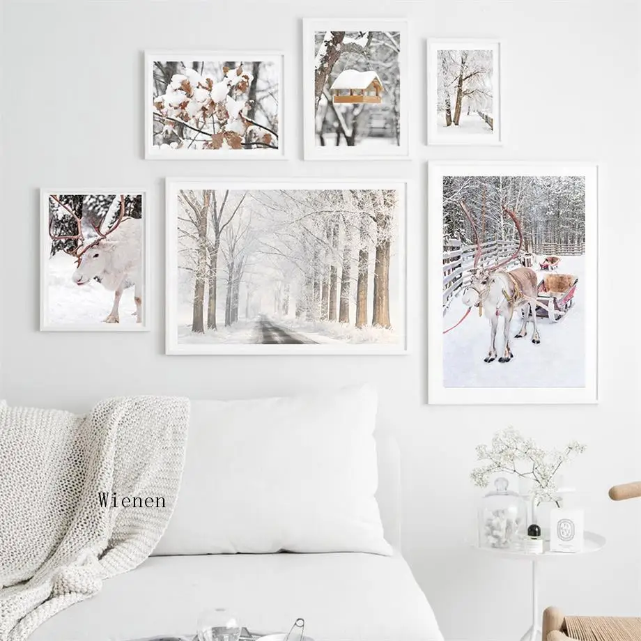 

Reindeer Winter Snow Landscape Wall Art Canvas Painting Nordic Posters and Prints Wall Pictures for Living Room Home Decor