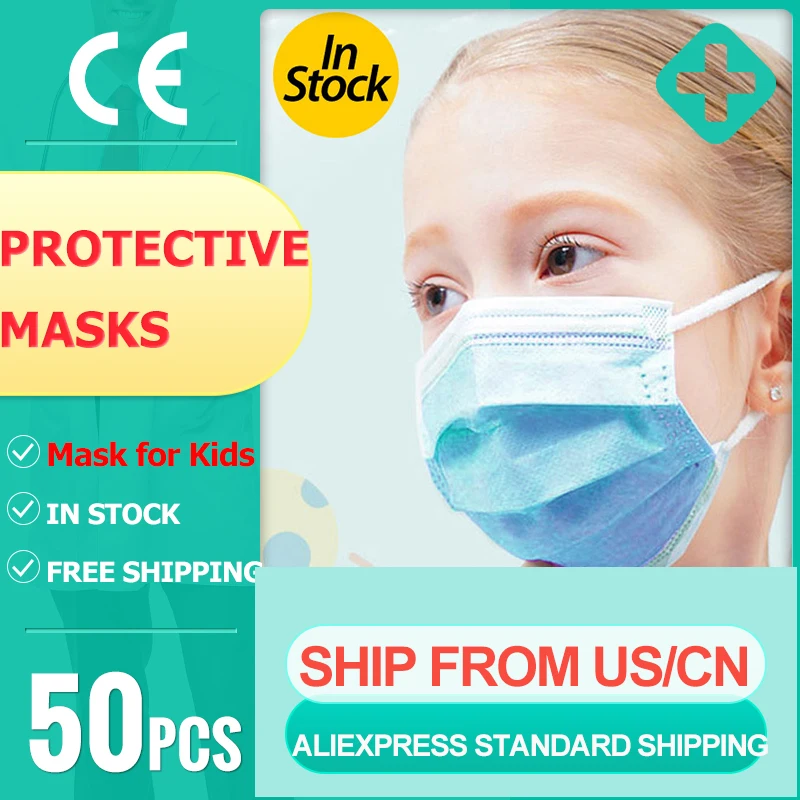 

Disposable face masks for kids children protective mouth masks 50Pcs/box 3-layers PM2.5 Nonwoven Breathable Children Face Mask