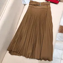 Новая женская модная сексуальная однотонная плиссированная юбка с высокой талией и поясом 1118