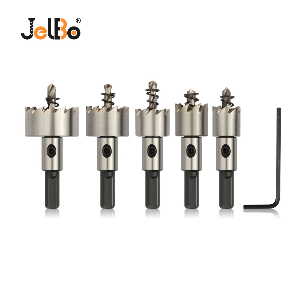 

Jelbo 5PCS (16/18.5/20/25/30mm) Carbide Tip HSS Drill Bit Hole Saw Set For Wood Stainless Steel Metal Alloy Cutting