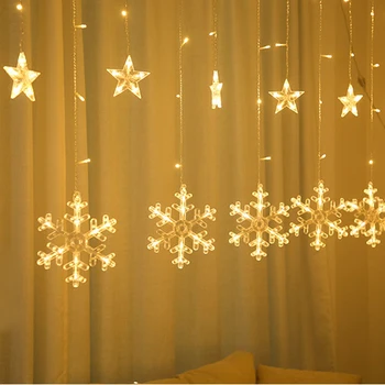 

3Meter Romantic Star Snowflakes Window Curtain String Light Fairy for Wedding Birthday Christmas Decoration Curtain Icicle Light