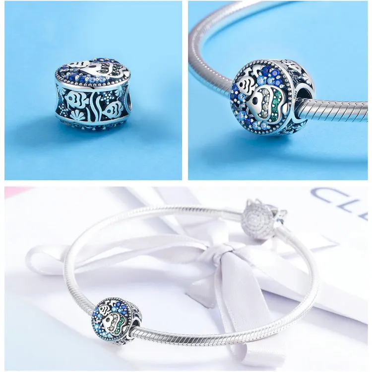 Fit браслет pandora, круглые бусины кулон, серебро 925 пробы, для женщин, модные ювелирные изделия, сделай сам