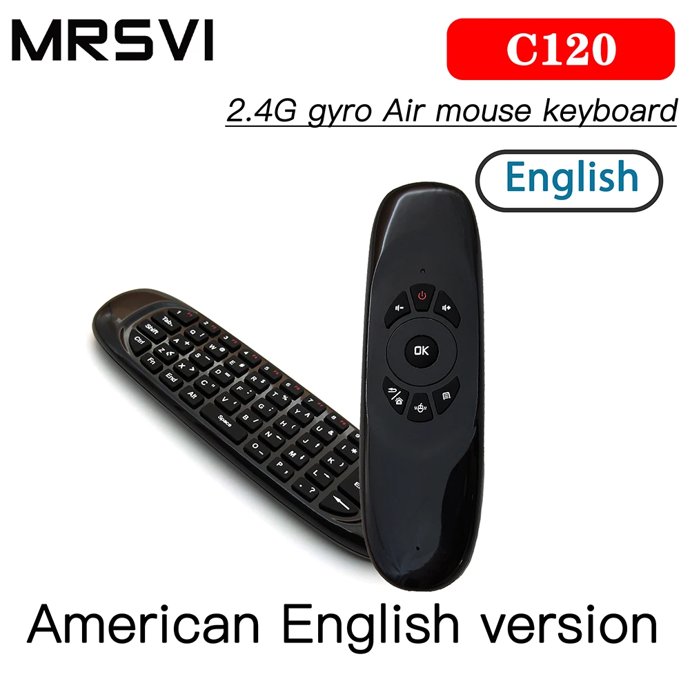 

Factory price English C120 Gyroscope Fly air mouse 6 Axis Sensor android Remote Control mini 2.4Ghz wireless keyboard