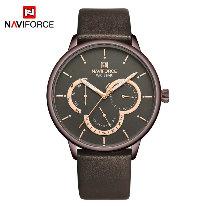 COFFEE BROWN NAVIFORCE часы для мужчин лучший бренд класса люкс Авто Дата модные повседневные кварцевые часы кожаный ремешок Relogio Masculino водонепроницаемые часы - Цвет: COFFEE BROWN