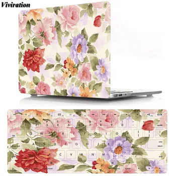 

Fasion Women Pretty Flowers Prints Laptop Replace Cover With Silicone Keyboard Cover For Macbook Retina Pro Air 11 12 13 15 Case