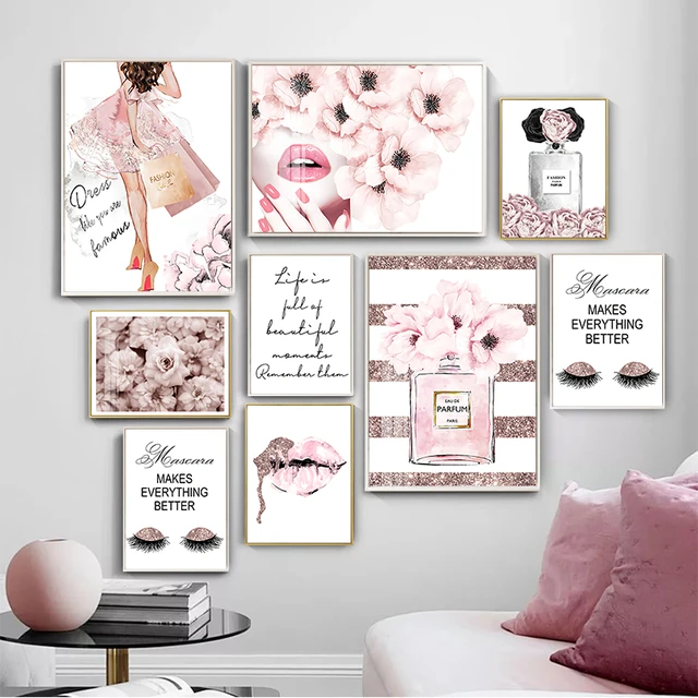 Diamond Rhinestone mosaic pink flower perfume fashion lady diamond painting  makeup art painting wall modern girl room home decor - AliExpress