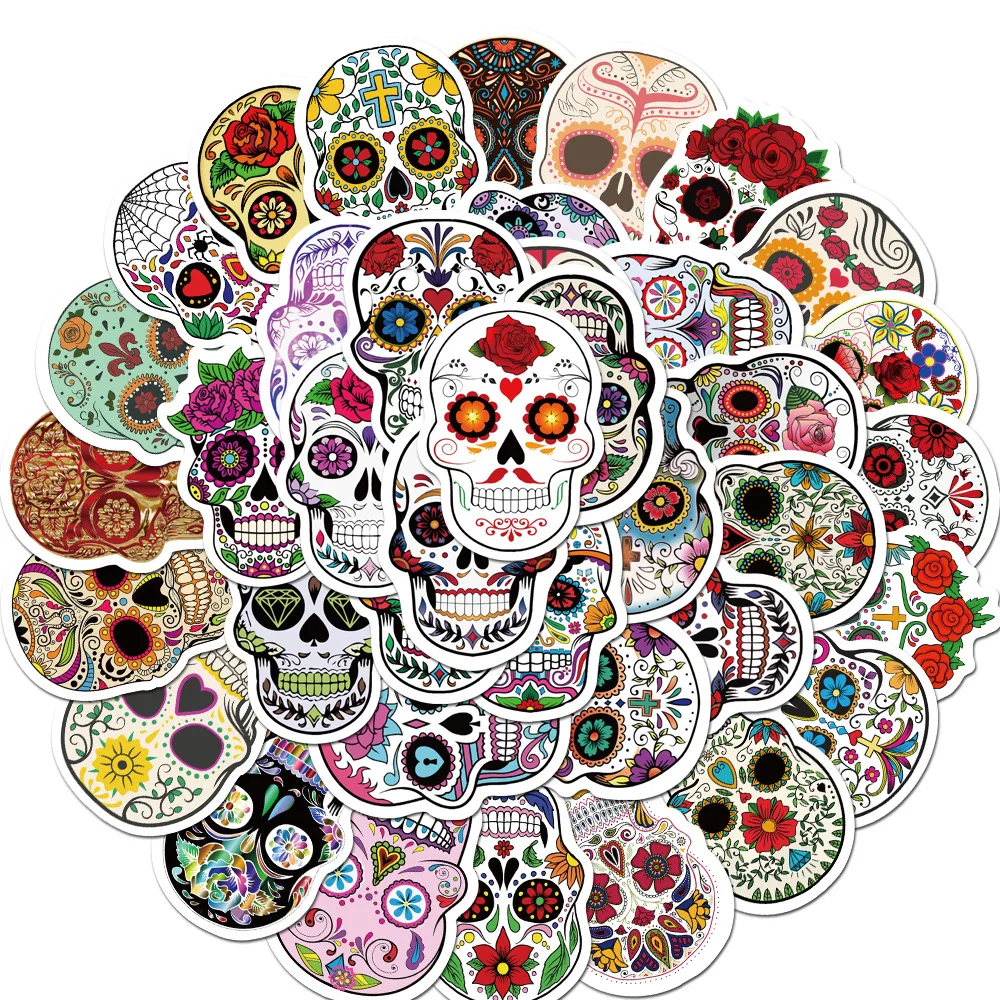 

50PCS/Package Mexican Calaver Sugar Skull Car Sticker Skateboard Laptop Luggage Decals Car Styling Anime Graffiti Sticker Suitca