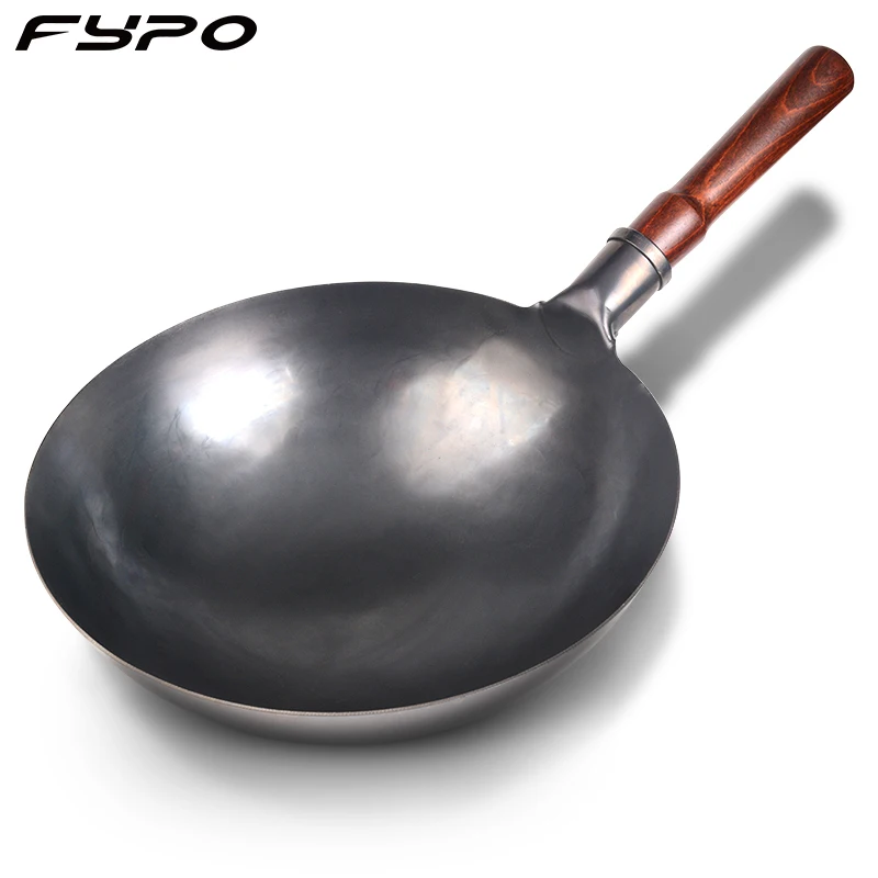 Iron Wok 30/32cm Chinese Traditional Iron Wok with Detachable Wood Handle Frying Pan Un-coated Iron Pot Non-stick Pan Gas Cooker images - 6