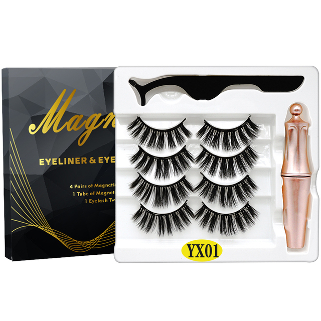 8PCS 2022 New 5 Magnet Magnetic Eyeliner 3D Kit Mink Eyelashes Natural with False Lashes with Tweezers