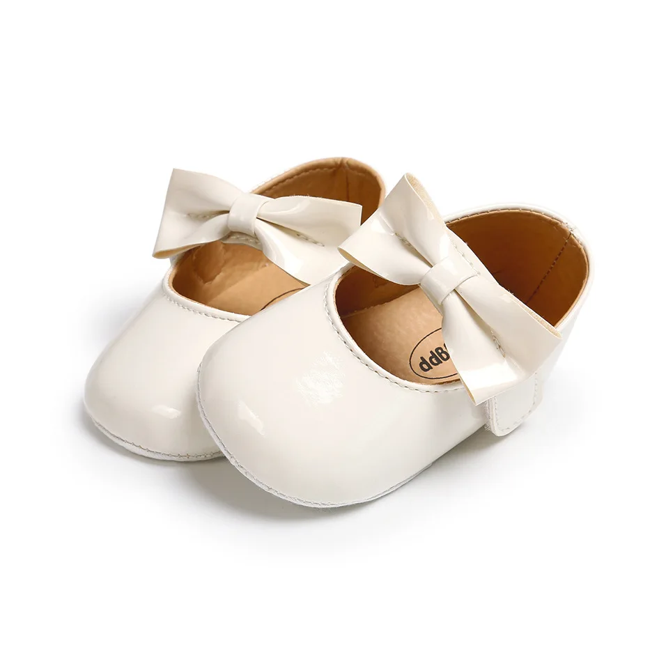 Newborn Baby Shoes Baby Girls Shoes PU Anti-slip Bowknot Classic Princess Dress Shoes First Walker Toddler Crib Shoe Moccasins 4
