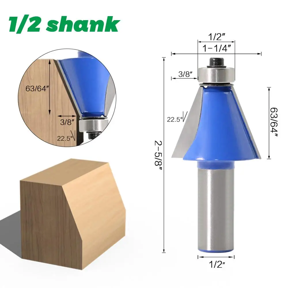 1 шт. set12 мм хвостовик 1/" хвостовик фаски Фрезы 22,5 градусов фрезы для дерева вудокинг бит станки