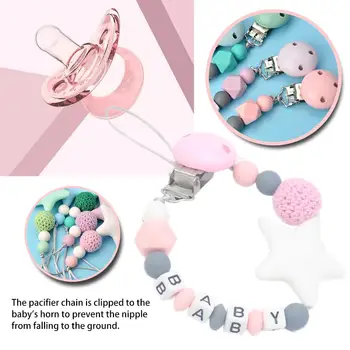 

Colorful Silicone Personalized Pacifier Clips Funny Chain For Infant Feeding Toddle Chew Toy Clips