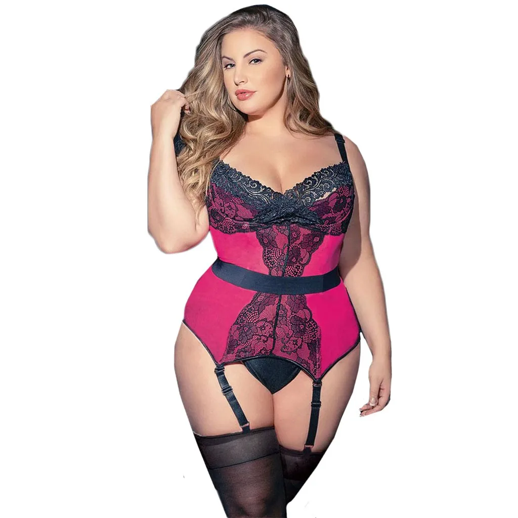 Plus Size Sexy Lingerie Women Porno Lace Corest Thong Langerie Set Erotic Babydoll Mujer Teddy Sexy Underwear With Garter 3-5XL