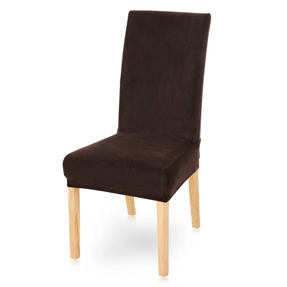 Coffee 45-60cm Бархатные эластичные Чехлы для столовой, однотонные плюшевые чехлы на стулья из спандекса, защита для дома, столовой - Цвет: Coffee 45-60cm