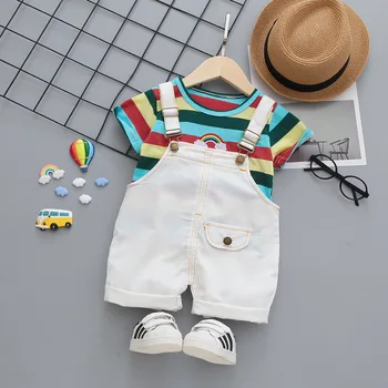 

2020 Summer Kid Baby Clothes Casual T + Denim Overalls Rainbow Clothes For Boy Girl Clothing Set Children Clothes 1 2 3 4 Year