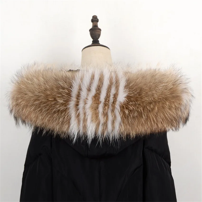 Натуральный енотовый меховой воротник, зимнее женское пальто с капюшоном, однотонный мех енота, Mulyi-color Optinal, зимний теплый шарф