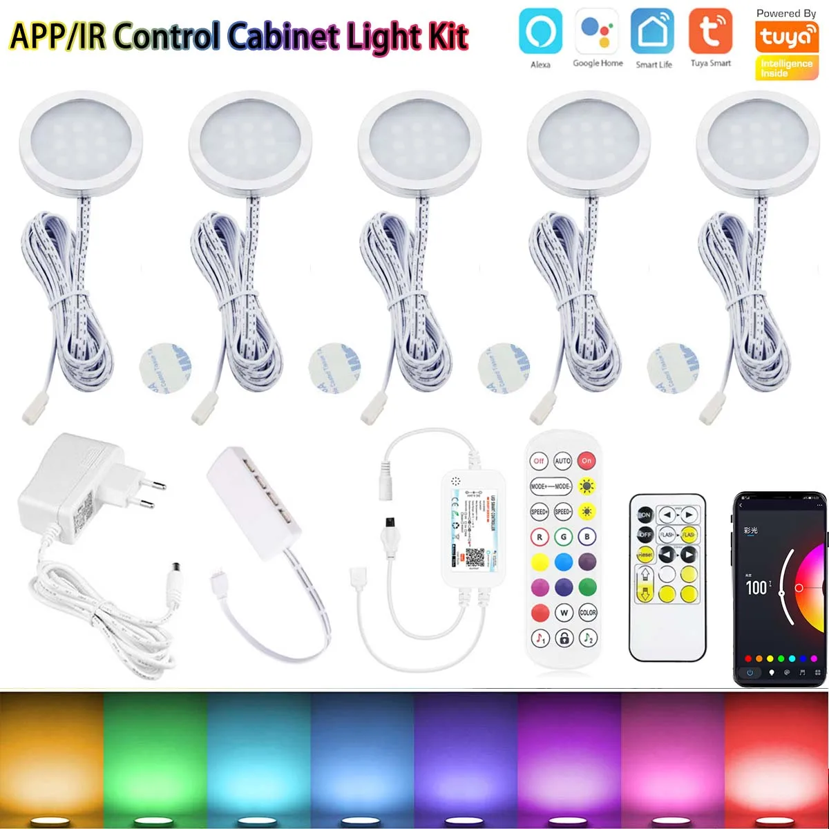 Wifi tuya APP remote control RGB LED Under Cabinet Lighting Dimming Kitchen Kit 
