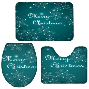 

3 Pieces Bathroom Set Merry Christmas Snowflake Bath Set Toilet Cover Mat Pedestal Rug Non-Slip Bathroom Rug Set
